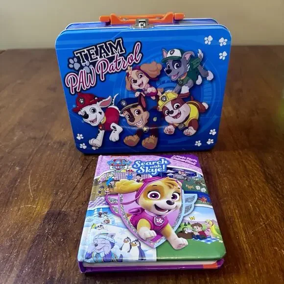 Paw Patrol Metal Lunch Box Tin Handle “Search With Skye” Board Book Nickelodeon