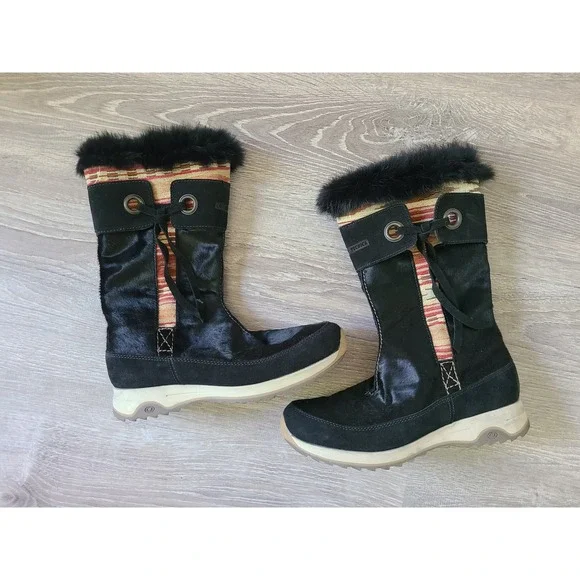 Y2K Tecnica Skandia Sz 9 Apres Ski Boots Fur Lined‎ Goat Hide Italy Suede Black