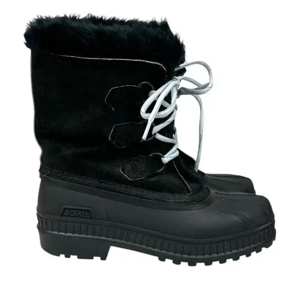 Sorel Kaufman Black Suede Rain & Snow Boots Waterproof Women's Size 6