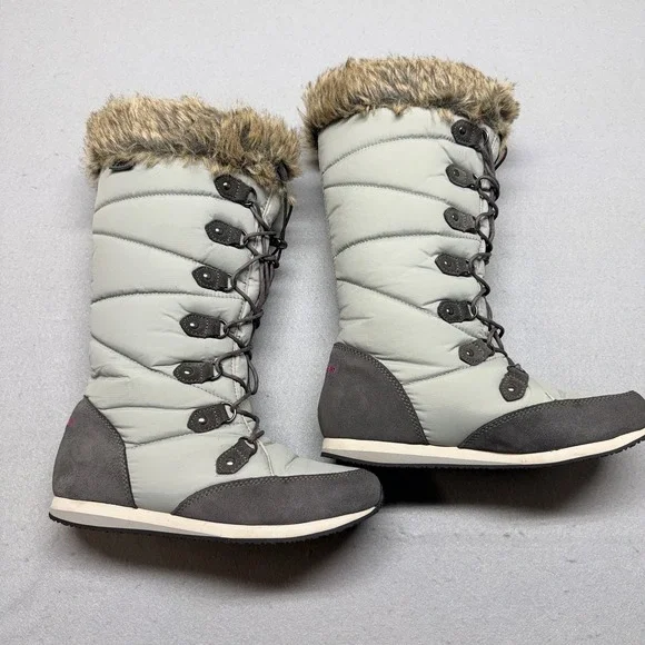 LL Bean Snow Boots Quilted Suede Faux Fur Women Winter‎ Insulated Size 6.5