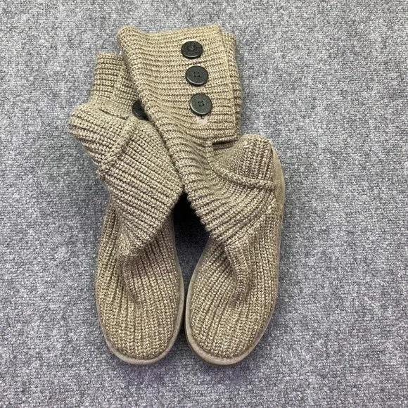 UGG Australia Classic Cardy Knit Tall Boots Tan Taupe 3 Button 5819 Womens Sz 7