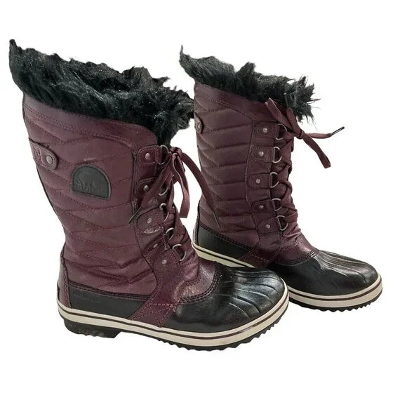 Sorel Snow Boot Womens 6 Tofino II Faux Fur Cuff Purple Waterproof Winter Laceup
