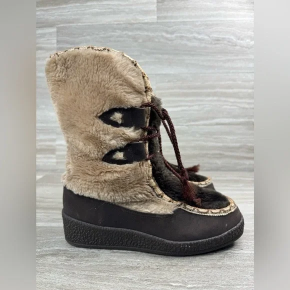 Snowland Vintage Faux Shearling Wedge Heel Mid Snowboots Womens Size 6