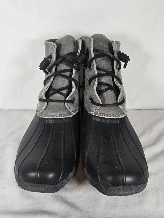 Sperry Top-Sider Saltwater Duck Boots Waterproof Size 7.5 Black Gray Rain Snow