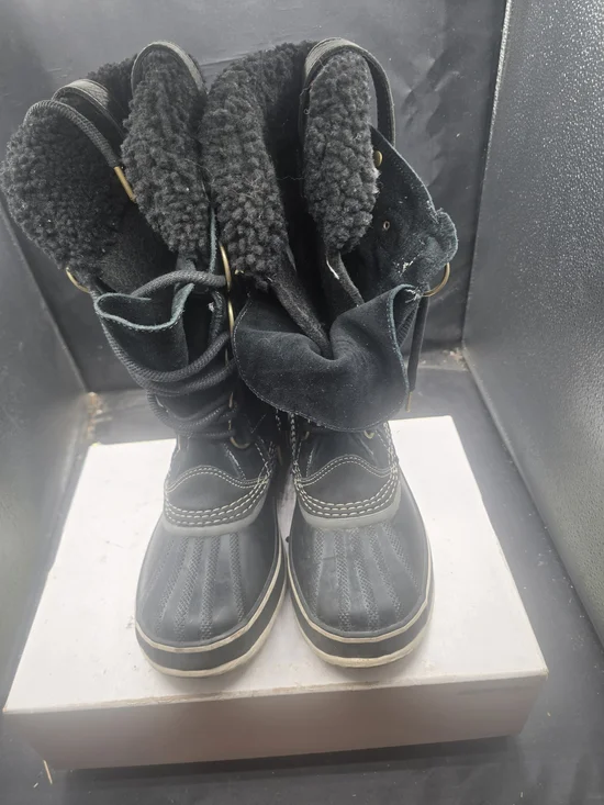 Sorel Black Women's Winter Rain‎ Boots with Shearling Collar
