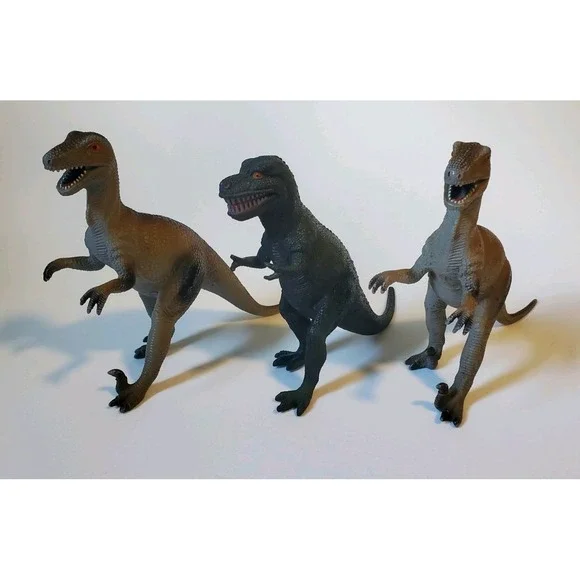 Vtg Imperial Dinosaur Toy Lot Tyrannosaurus/T-Rex & 2 Deinonychus Raptors 80/90s