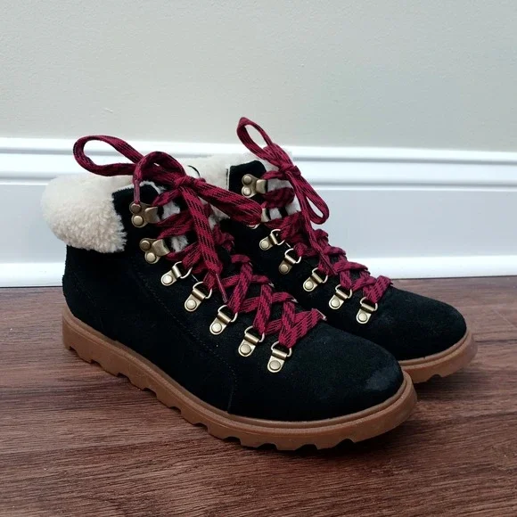 Sorel Black Ainsley Conquest Weatherproof Shearling Boots LL3653-010 Women's‎ 9