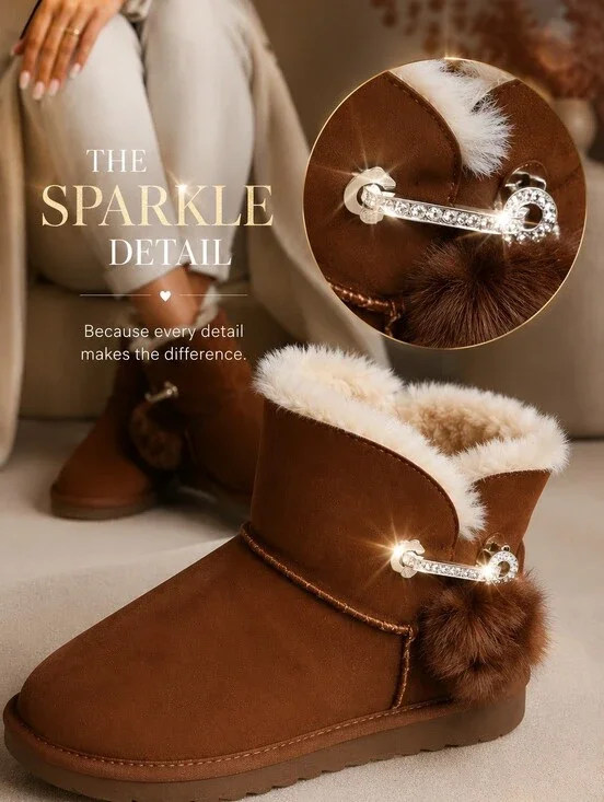 Chestnut Pom-Pom Faux Shearling Lined Booties