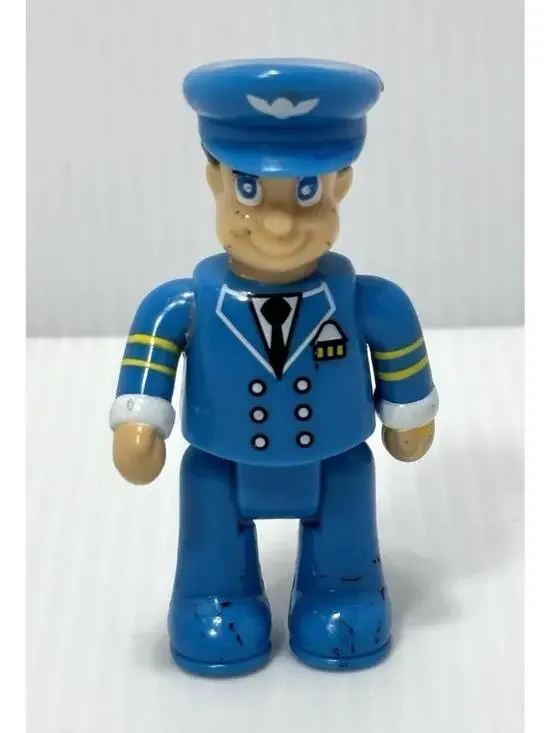 Vintage Playmobil Airline Pilot Figure Blue Uniform Hat Police Officer Toy GUC