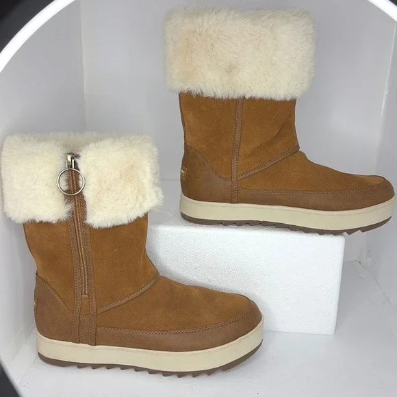 Koolaburra by UGG Advay Chestnut Suede‎ Faux Fur Zip Boots Womens 9 1105889
