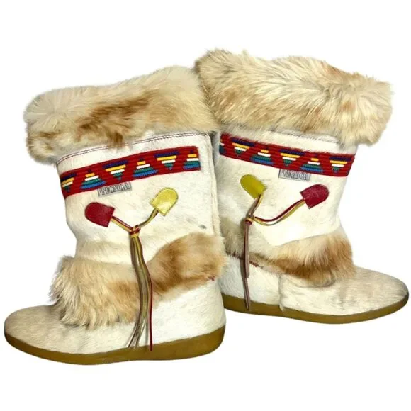Tecnica Skandia 3915 Apres Ski Fur Hide Boots Italy Women’s 8.5” Vintage Winter