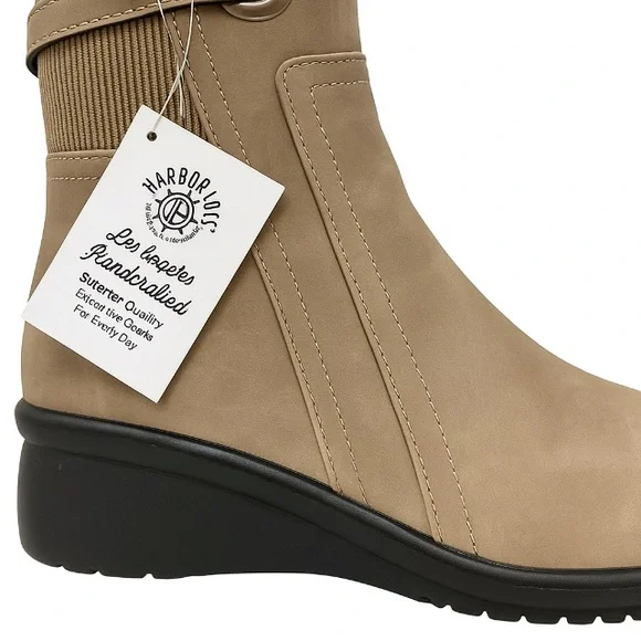 Harborsides Taupe Faux-Suede Ankle Boots Size 10 NWT – 1” Wedge, Side Zip