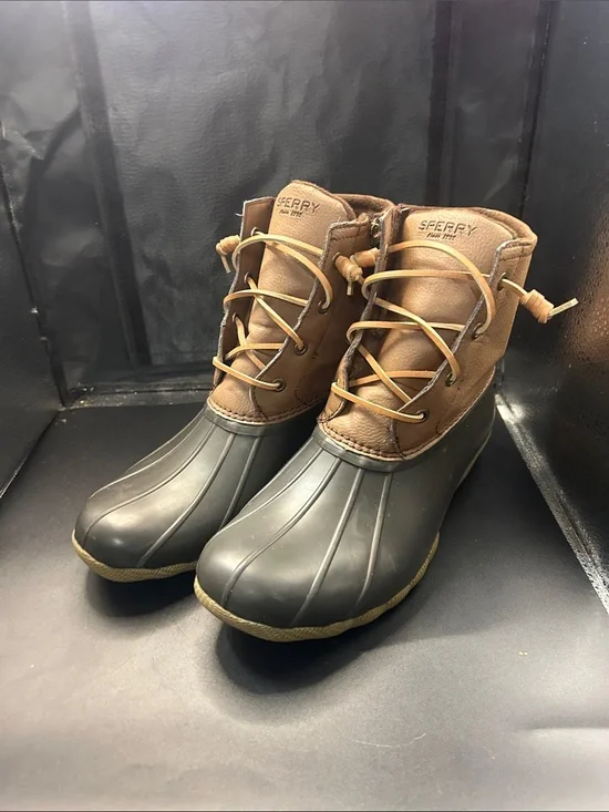 Sperry Brown Leather and Olive Rubber Duck Boots