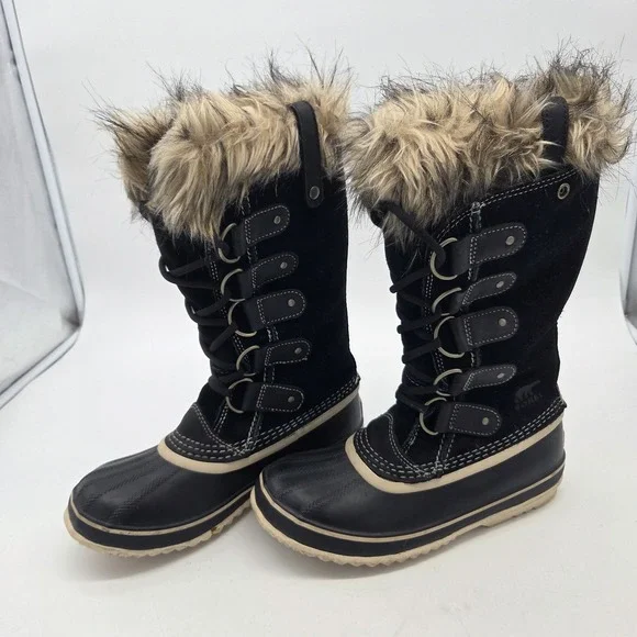 SOREL Joan of Arctic Lace Up Waterproof Insulated Winter Boots Womens Black Sz 8