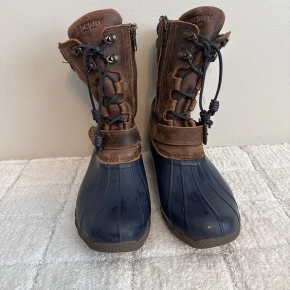 Sperry Saltwater Women Mid-Calf Duck Boots 10M Rubber Leather Outdoors Comfort