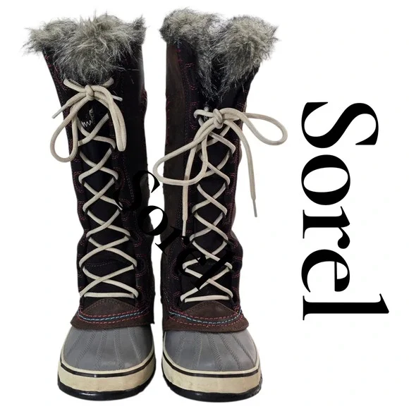 Sorel Tofino Winter Boots Women 6 Brown Leather Waterproof Faux Fur Snow NL1927