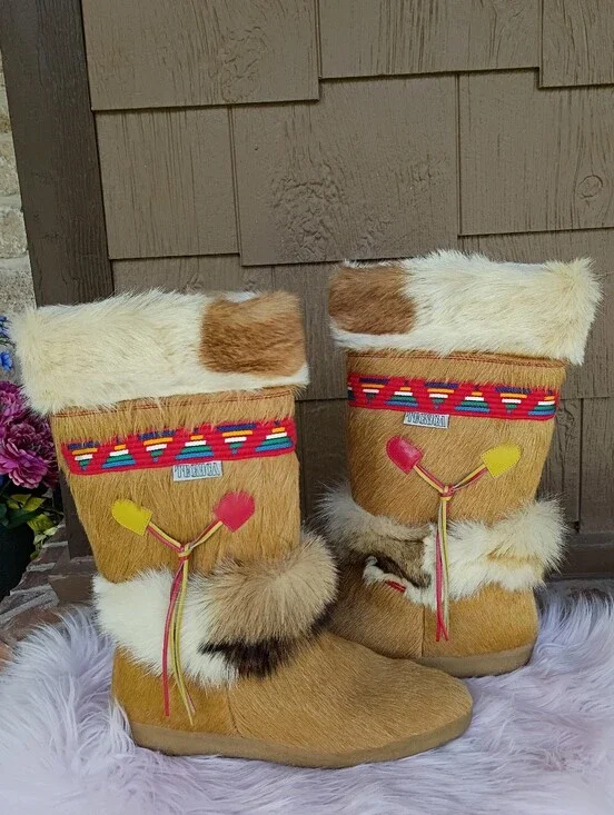 Tecnica Southwestern Apres Ski Goat Hair Fur Winter Snow Boots Made in Italy 42
