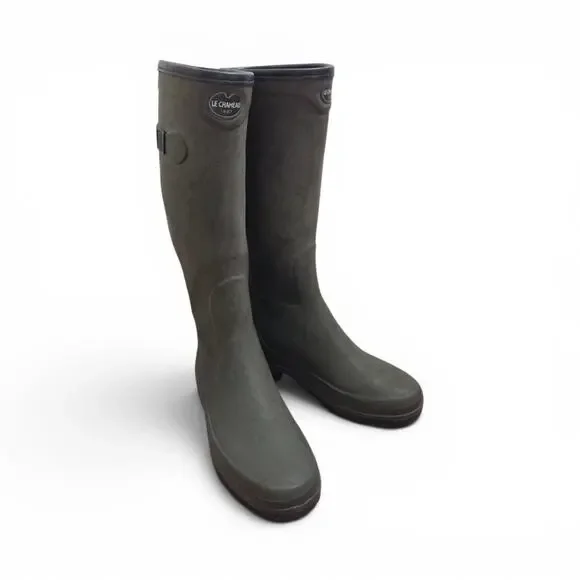 Le Chameau Hunting Green Plaid Tartan Lined Rubber Tall Wellington Boots Size 41