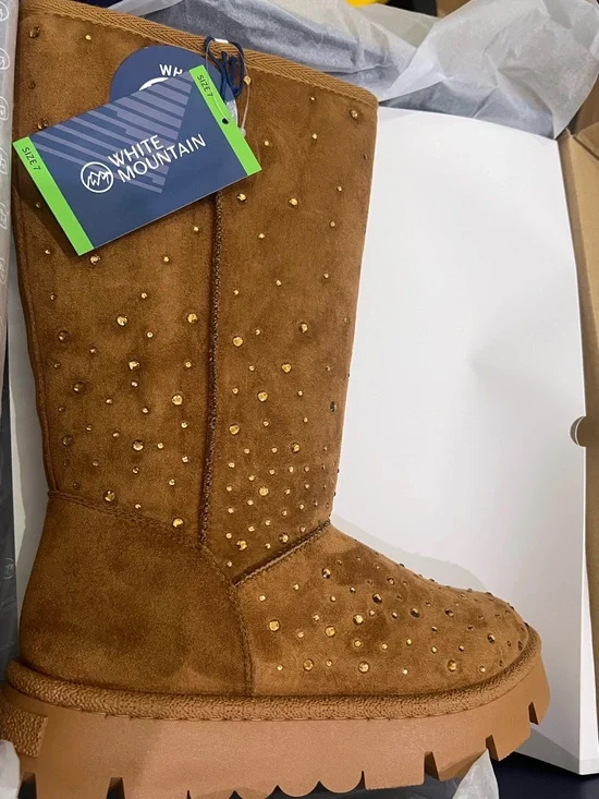 BRAND NEW White Mountain Cozy Caramel Rhinestone Boots Size 7
