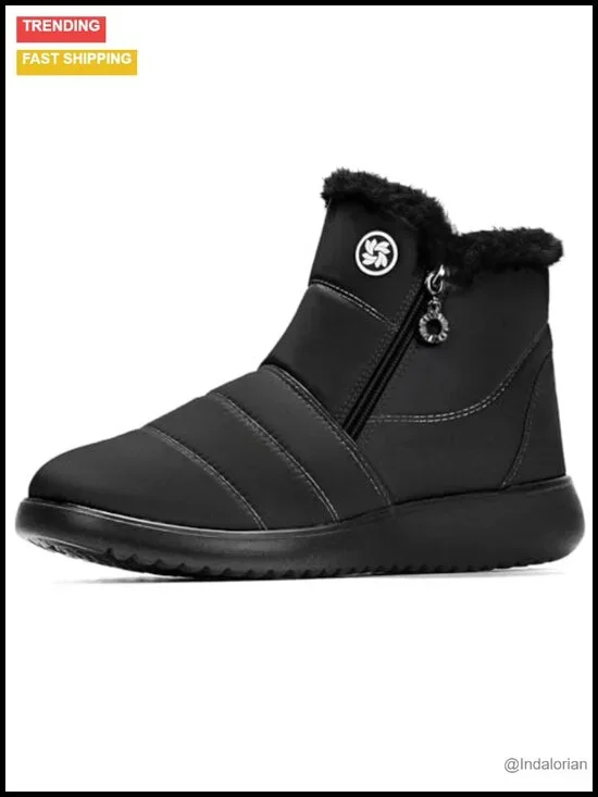 Waterproof Winter Snow Boots with Faux Fur Lining, Round Toe Ankle Booties