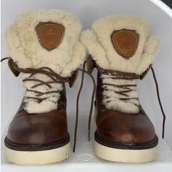 Pajar Canada Brown Leather Waterproof Winter‎ Boots Faux Fur Lined Womens 9-9.5