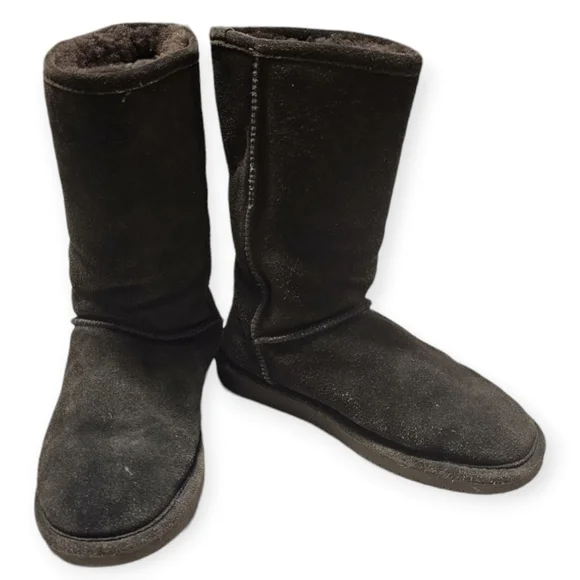 BearPaw Eva Mid Calf Suede Sheepskin Wool Lined Boot