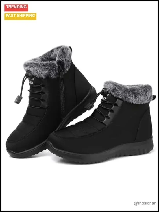 Fur Lined Warm Ankle Boots Water Resistant Anti-slip Zipper Outdoor Winter Snow