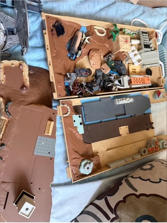 Vintage Action Figure Playset Case with Accessories - Brown & Tan
