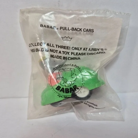 Babar Elephant Racers Arbys Kid Meal Toy Lot Pull Back Cars Vintage 1992 Green