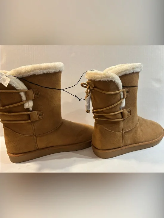 Women's Tan Faux-Suede Winter Boots with Shearling Trim size 11 womens