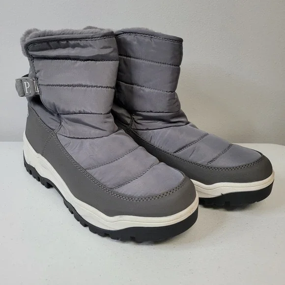 Dream Pairs Womens Gray‎ Faux Fur Lined Quilted Winter Snow Boots Size 10