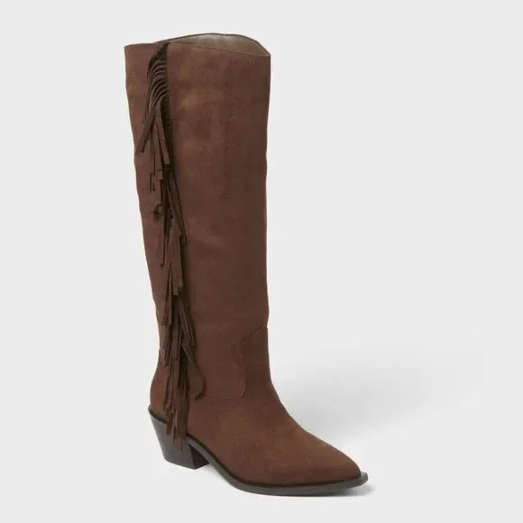 Universal Thread - Women’s Patsy Tall Fringe Western Boots with Memor Brown