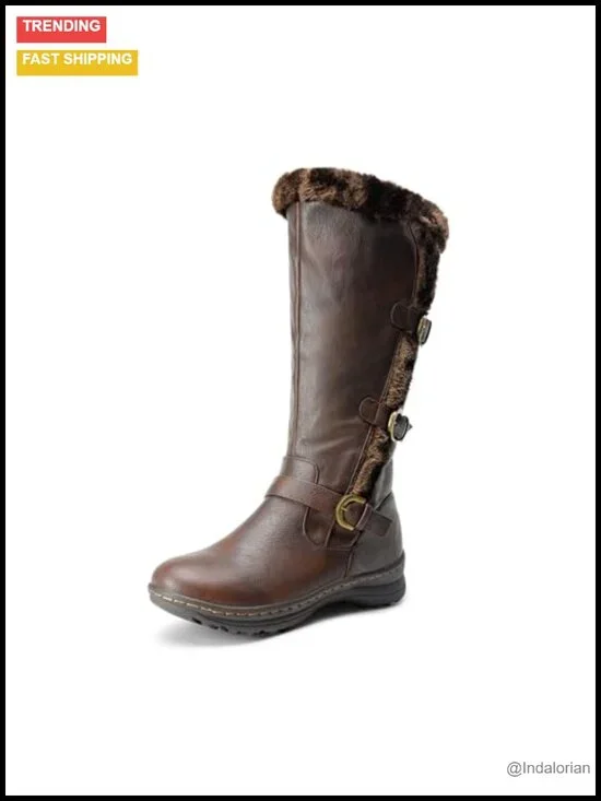 Knee High Winter Snow Boots with Faux Fur Lining and Zipper