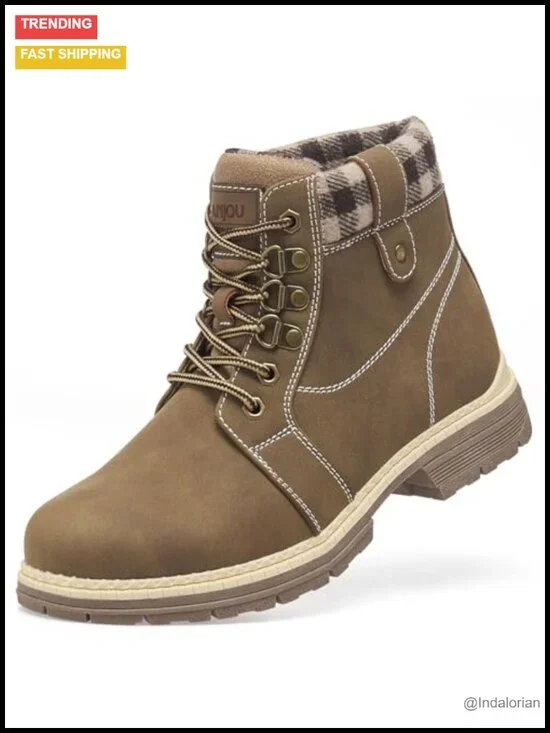 Waterproof Lace Up Hiking Boots for Women - Lightweight Fur Lined Snow Boots