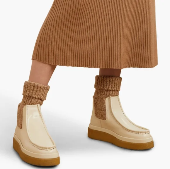 Chloe Cream and Tan Platform Chelsea Boots