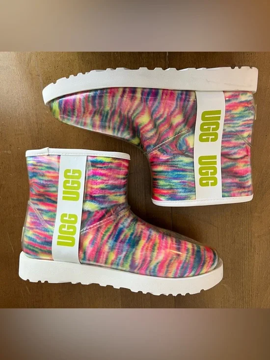 UGG Classic Clear Mini Rainbow Multi Color Waterproof Boots 1127054 Womens‎ 8