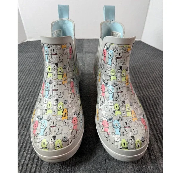 Skechers BOBS Rain Check Puddle Paws Gray Dog Print Rain Boots Womens 7 113370