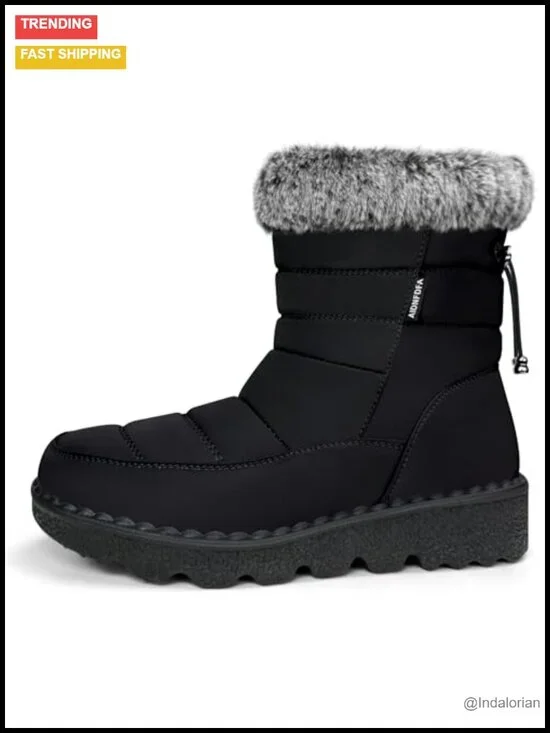 Winter Snow Boots: Fur Lined Ankle Booties Waterproof Walking Shoes with Zipper