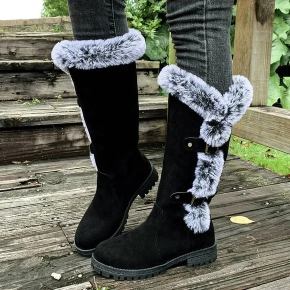 XIMIN Black Mid Calf Snow Boots