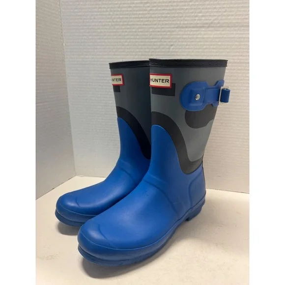 Hunter Original Short Shadow Print Rain Boots Blue Grey WFS2039RMA Womens 8