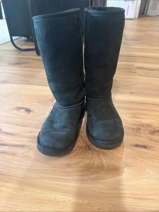 UGG Black Tall Suede Shearling Boots