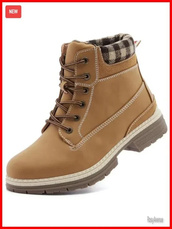 Women's Water Resistant Hiking Boots with Faux Leather - Ankle High Lace Up