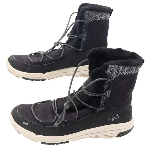 Ryka Aubonne Womens Black Faux Fur Lined Bungee Winter Snow Boots Size 8M