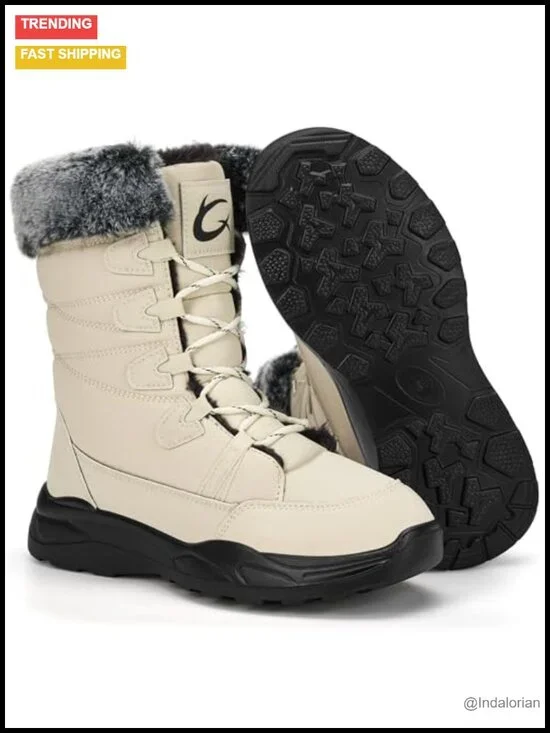 Warm Fur Lined Mid-Calf Snow Boots for Women - Anti-Slip Winter Booties