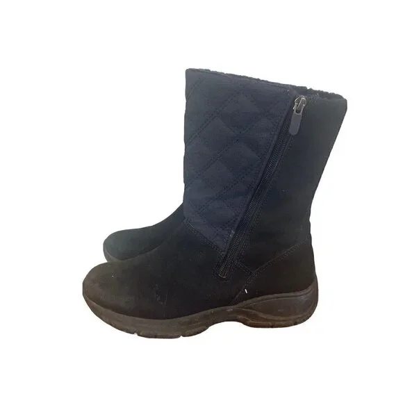 Lands End Women's Quilted Suede All Weather Boots Dark Blue Size 7.5 D Winter