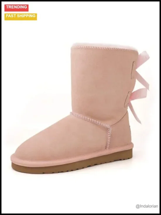 Mid-Calf Snow Boots with Bow, Faux Fur Lining, Memory Foam Sole