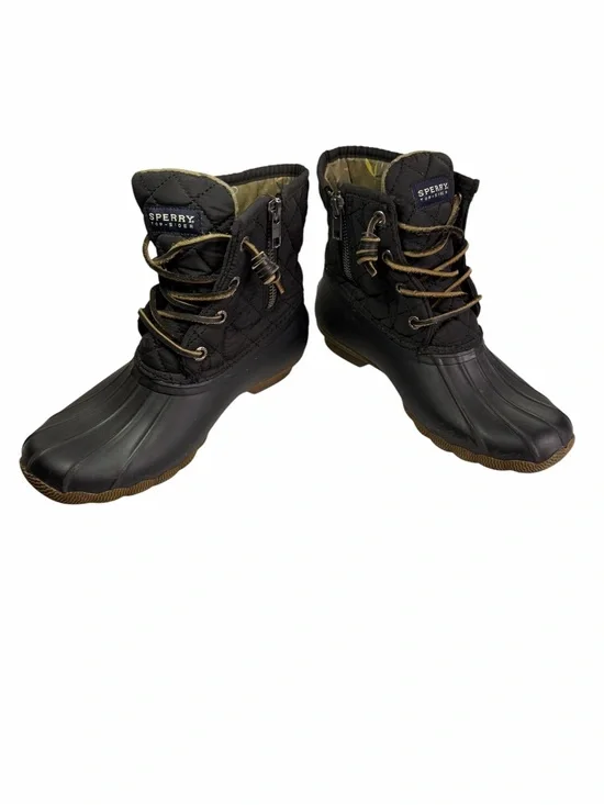 Sperry Black Duck Boots with Brown Trim