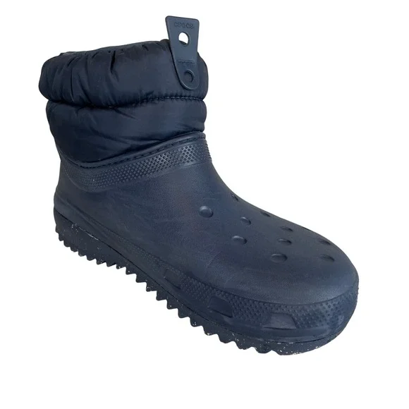 Crocs Classic Neo Puff Shorty Boot Navy Blue Faux Fur‎ Lined 207311 Womens 10