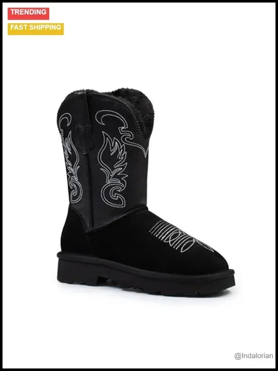 Genuine Leather Suede Platform Snow Boots Faux Fur Lining Pull On Memory Foam