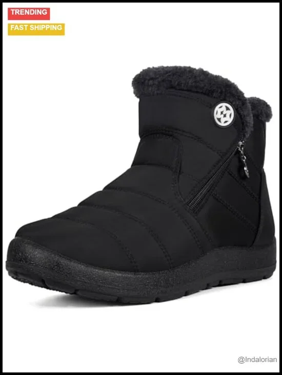 Winter Waterproof Warm Zip Ankle Snow Boots Fur Lined Slip On Flat Outdoor Ski